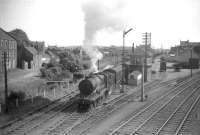 A train about to come off the Rosyth Dockyard branch at Inverkeithing South Junction in June 1959 hauled by D11 4-4-0 62677 <I>Edie Ochiltree</I>. The train will form the 3.47pm Inverkeithing - Thornton Junction service.<br><br>[Robin Barbour Collection (Courtesy Bruce McCartney) 13/06/1959]