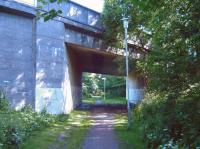 Bridge over the trackbed of the line that once served the Mavor & Coulson works at Nerston, East Kilbride. Photographed in July 2008. <br><br>[Fraser Cochrane 02/07/2008]