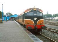 Dublin train about to leave Killarney behind CIE 036 in 1991.<br><br>[Bill Roberton //1991]