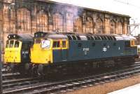 27012 and 25192 in the sidings alongside Carlisle station in 1986.<br>
<br><br>[Colin Alexander //1986]