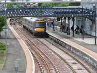 <I>'The train at platform 6 is for Alloa only...'</I>  An afternoon service from Glasgow Queen Street pulls into Stirling on 12 June 2008 where passengers prepare to board for the last leg to Alloa. <br><br>[John Furnevel 12/06/2008]