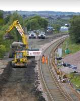 View west towards Bathgate station on 12 July past the remains of Rennies Bridge. The passenger line has been renewed, with the freight line and route into the car compound taken out to allow renewal of the solum pending relaying.<br><br>[Bill Roberton 12/07/2008]
