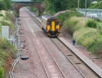 A Carlisle - Glasgow Central service passing Eastriggs on the single line Gretna - Annan section on 17 July 2008. Work on finalising and commissioning the new up line is due to be completed within the next few weeks.<br><br>[John Furnevel 17/07/2008]