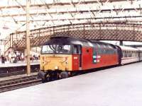 47741 <i>Resilient</I> in Rail Express Systems livery arriving at Carlisle in August 1997 with an excursion from the south. <br><br>[John Furnevel 11/08/1997]
