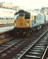 26024 in the north end bay platform at Carlisle circa 1982, about to leave with a train for Glasgow Central via Dumfries and Kilmarnock.<br><br>[Colin Alexander //1982]