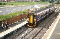 The 1107 Carlisle - Glasgow Central service leaves the newly commissioned platform 2 at Gretna Green on 11 August 2008.<br><br>[John Furnevel 11/08/2008]