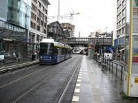 Tram outside Berlin Bahnhof Friedrichstrasse. The U-Bahn entrance can be seen on the right and the S-Bahn/main line station to the left of the bridge in the background. A superb example of integrated transport.<br><br>[Michael Gibb 18/08/2008]