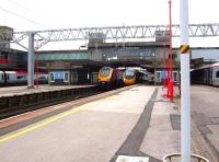 Another busy period at Stafford station on 16 August 2008, with Pendolinos at platforms 1, 5 and 6 and a Voyager occupying platform 4.<br><br>[Don Smith 16/08/2008]