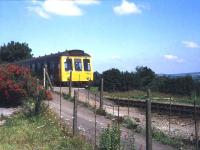 The DMU service from Plymouth arrives at the branch terminus at Gunnislake in 1991. The old station was closed 3 years later when a modern replacement was opened closer to Bere Alston. <br><br>[Ian Dinmore //1991]