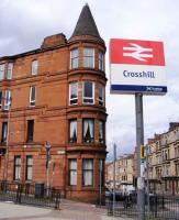 Example of the new Station signage at Crosshill on Glasgows South Side. The sign was replaced during the July/ August line closure <br><br>[Colin Harkins 23/08/2008]