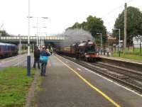 <I>The Cumbrian Mountain Express </I> ran from Liverpool to Carlisle via the Settle & Carlisle line and returned via Shap. Stanier Pacific 6201 <I>Princess Elizabeth</I> is seen here accelerating the 10 coach train south through Leyland, heading for Liverpool, on 23 August 2008.<br><br>[John McIntyre 23/08/2008]