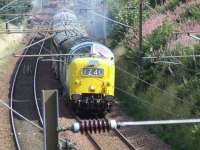 55022 <I>Royal Scots Grey</I> with the throttle open wide at Elderslie during the SRPS <I>Routes & Branches</I> tour on 24 August 2008.<br><br>[Graham Morgan 24/08/2008]