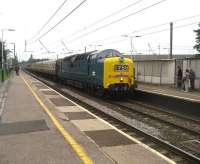 55022 <I>Royal Scots Grey</I> with the <I>Deltic Retro Scot</I> special arriving at Leyland to pick up passengers at 0815 on Saturday 30 August on its way to Edinburgh.<br><br>[John McIntyre 30/08/2008]