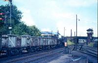 Crab 42780 heads north past Ayr MPD and enters Newton on Ayr with coal train in August 1965.<br><br>[G W Robin /08/1965]