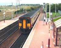 156 504 arrives at Baillieston on a service for Whifflet on 30 August 2008.<br><br>[David Panton 30/08/2008]