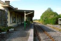 The station at Ballyglunin, County Galway, seen in 1991. The old station, closed in 1976, became famous as a setting in the 1952 John Ford film <I>The Quiet Man</I>, starring John Wayne and Maureeen O Hara.<br><br>[Bill Roberton //1991]