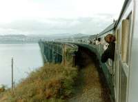 55015 <I>Tulyar</I> takes the <I>Deltic Salute</I> railtour onto the Tay Bridge on 24 October 1981.<br>
<br><br>[Colin Alexander 24/10/1981]
