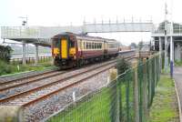 A Carlisle - Glasgow Central service pulls into the new northbound platform at Gretna Green on 27 September 2008. Further work recently completed at the station includes the footbridge ramps which are now operational.  <br><br>[John Furnevel 27/09/2008]