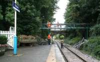 Scaffolding and other equipment being removed following work on the renewal of the footbridge at Kildale on the Whitby branch. View west on 3 October 2008.<br><br>[John Furnevel 03/10/2008]