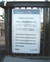 Explanatory notice at Glenrothes with Thornton, necessitated by the unusual arrangements at this station.<br><br>[David Panton 05/10/2008]