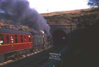 <I>If I were you I would close that window...!</I> Scene on the Settle & Carlisle on 30 April 1966, with Britannia Pacific no 70035 <I>Rudyard Kipling</I> about to plunge into Armathwaite Tunnel with the returning <I>South Yorkshireman No 5</I> railtour from Carlisle.  <br><br>[Robin Barbour Collection (Courtesy Bruce McCartney) 30/04/1966]