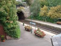A little <I>TLC</I> at Knaresborough goes a long way with this display of flowers in platform barrows. The station sits in a cutting and this view was taken from the approach road looking down onto the York platform. <br><br>[Mark Bartlett 11/10/2008]