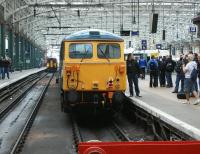 87002 stands at platform 11 at Glasgow Central on 15 October having brought in the <I>Electric Scot</I> railtour from Birmingham International.<br><br>[John McIntyre 15/10/2008]