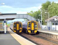 View north at Dalmeny in September 2008 with class 158 dmus passing.<br><br>[Brian Forbes /09/2008]