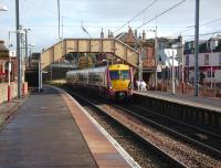 A Glasgow Central - Largs service formed by 334 025 runs into Saltcoats on 15 October 2008.<br><br>[David Panton 15/10/2008]