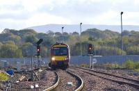 The 1148 Edinburgh to Bathgate service formed by an SPT <i> Turbostar </i> crosses from the new down line onto the up line and toward the platform at the current Bathgate station on 22 October. <br><br>[James Young 22/10/2008]