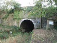 When the Lancaster and Carlisle Railway had to cross the northern section of the Lancaster Canal the Hincaster canal tunnel was conveniently situated to carry the line on up to Oxenholme. This is the western portal of the disused structure. SD 509851<br><br>[Mark Bartlett 01/11/2008]