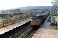 A class 27 arrives at Carrbridge station with a train from Inverness in the early spring of 1981.<br><br>[John Williamson /03/1981]