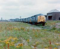 Eight Deltics await their fate on the scrap line at Doncaster Works in 1982.<br><br>[Colin Alexander //1982]
