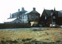 The former hotel alongside Tynemouth's 1847 Newcastle & North Shields Railway terminus, photographed in 1982, the station building stands on the right. [See image 30659]<br><br>[Colin Alexander //1982]