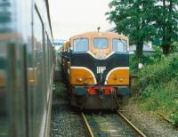 Trains crossing at Edgeworthstown, Co Longford on the Dublin Connolly - Sligo line in 1993.<br><br>[Bill Roberton //1993]