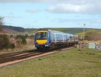 170 417 slows for the Stonehaven stop on 2 April 2008 with an Aberdeen - Glasgow Queen Street service.<br><br>[David Panton 02/04/2008]