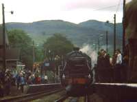 SRPS excursion at Blair Atholl in June 1982 on its way to Aviemore behind Stanier Black 5 no 5025.<br><br>[Gus Carnegie /06/1982]