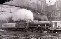 Jubilee 4-6-0 no 45647 <I>Sturdee</I>, a Carlisle Kingmoor locomotive, prepares to leave Glasgow Central and head for home on 27 March 1967, taking out the 1005 sevice to Leeds.<br><br>[Colin Miller 27/03/1967]