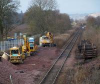 Scene at Bridge of Earn on 29 December 2008. The line has been closed since before Christmas due to engineering work and will reopen after the New Year holiday. <br>
<br><br>[Brian Forbes 29/12/2008]