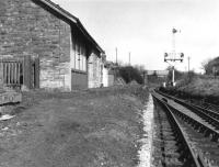 View along the platform at Drongan in 1969, looking north towards Annbank.<br><br>[Colin Miller //1969]
