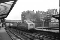 The unusual sight of an Edinburgh to London Kings Cross service, hauled by Deltic no 9001 <I>St Paddy</I>, arriving at Carlisle on 30 May 1972 having been diverted from the ECML. The train turned east onto the Newcastle line after passing through the station.<br><br>[John McIntyre 30/05/1972]