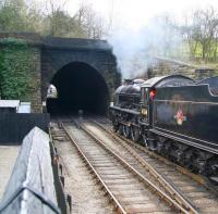 Thompson B1 4-6-0 no 61264 about to enter the north portal of Grosmont tunnel on 3 April 2008 with a train for Pickering.<br><br>[John Furnevel 03/04/2008]