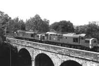 A pair of class 37s crossing Slateford Viaduct in 1981.<br><br>[Peter Todd //1981]