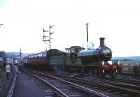 View east at Bathgate Upper on 16 October 1965 as No 49 <I>Gordon Highlander</I> prepares to depart with a Branch Line Society Railtour bound for St Enoch.<br><br>[Robin Barbour Collection (Courtesy Bruce McCartney) 16/10/1965]