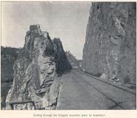 Construction of the Great Siberian Railway between Vladivostock and St Petersburg and eventually Murmansk. The cutting through Dergach Mountain. Photo by Arsentiev. [Extract from GSR Guide of 1900]<br><br>[Alistair MacKenzie //2009]