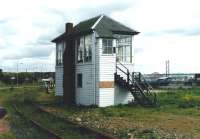 The signal box at Rosyth Dockyard in July 2002, before it was (literally) ring-fenced.<br><br>[David Panton 01/07/2002]