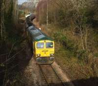 Freightliner 66585 drifts through the former Ashton Gate station on the Portbury branch heading in the direction of Bristol Temple Meads with a trainload of imported coal on 22 January 2009. The Clifton Suspension Bridge can be seen spanning the Avon Gorge in the background.<br><br>[Peter Todd 22/01/2009]