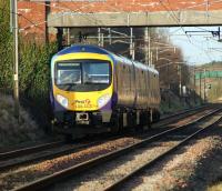 185113 with a First TransPennine Express service for Barrow-in-Furness heading north on the WCML on 24 January 2009 towards its next stop at Lancaster. <br>
<br><br>[John McIntyre 24/01/2009]