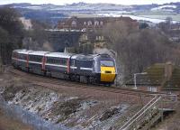 The 09.52 Aberdeen-Kings Cross NXEC service climbs away from Inverkeithing Tunnel on 5 February, a view only possible since clearance of vegetation last year.<br><br>[Bill Roberton 05/02/2009]