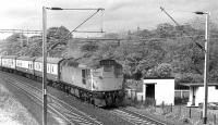 5367 with a West Highland Line service for Glasgow Queen Street passing through the east end of Cardross in May 1972. The garden on the right was part of the former stationmasters house.<br><br>[John McIntyre /05/1972]
